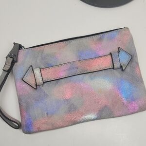Aimee Kestenberg Iridescent Pink Blue Silver Wristlet Clutch